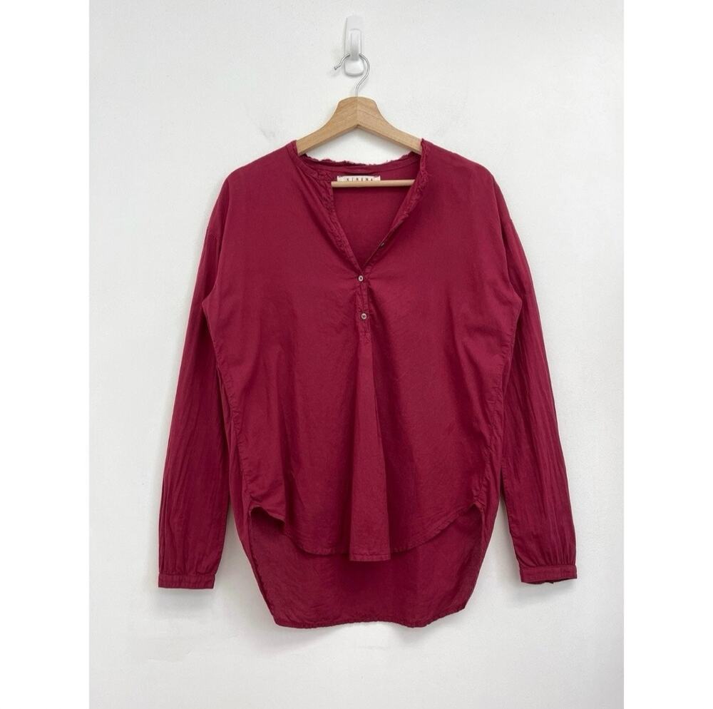 Xirena Cotton Poplin Split Henley Raw Collar Popover Shirt Relaxed Curved Hem XS
